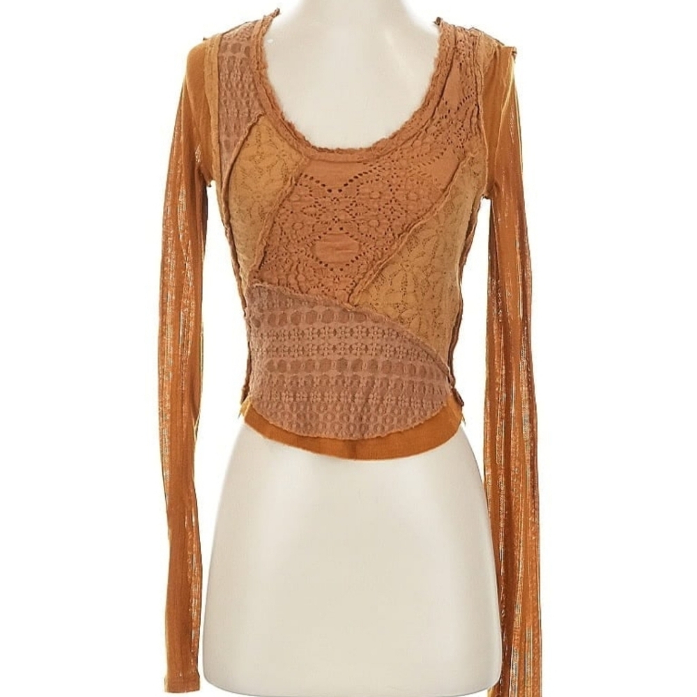 Free People Taylor Top Lace Patchwork Long Sleeve Top Sz Small